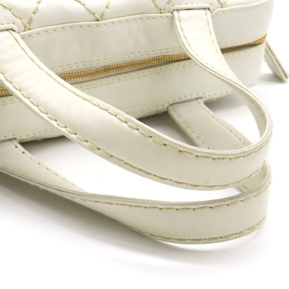 Authentic CHANEL CC Wild Stitch Vintage Quilted Bowler Hand Bag Tote Lambskin - Picture 7 of 11